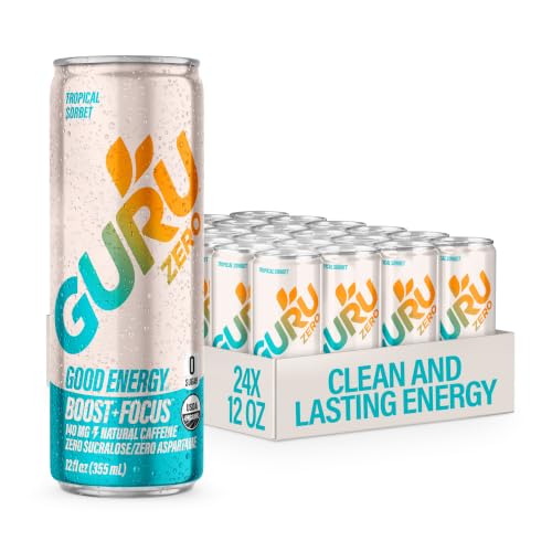 Image of GURU Zero Sugar Energy Drink, Tropical Sorbet, 12 Fl Oz, 24 Pack
