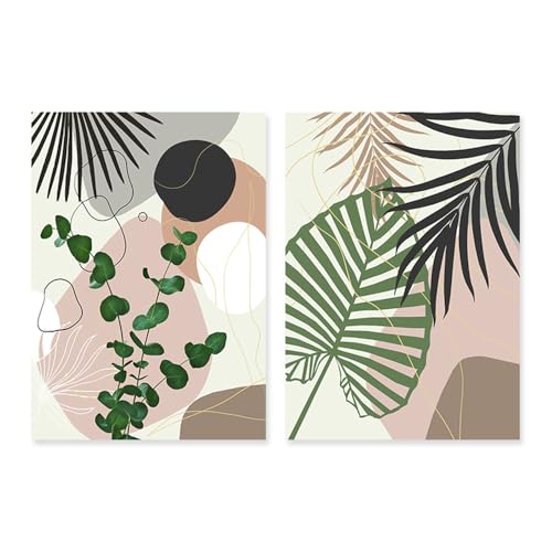 Tableau sur Toile Géométrique Palmier Bohême pour Déco Salon 50x70 cm 2 PCS