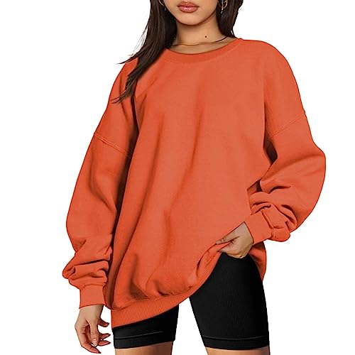 Oversized Sweatshirt for Women Crew Neck Fleece Solid Long Sleeve