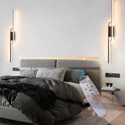 Aplique de pared interior LED regulable de 80cm negro para salon