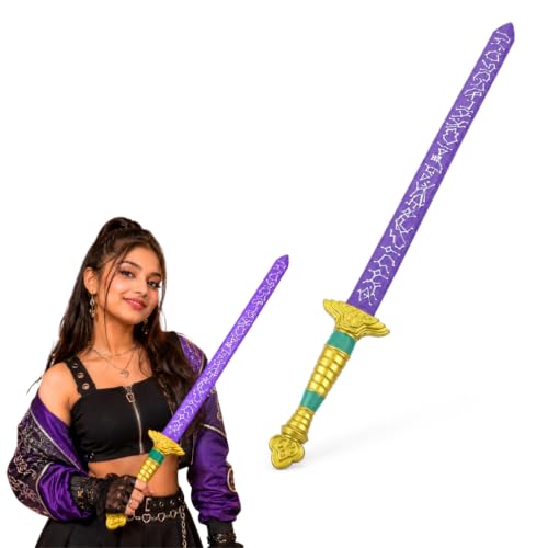 Image of Wanna Party Korean Pop Fantasy Toy Sword, 26 Inch Purple Cosplay Prop Sword with Golden Handle for Costume Party, Birthday Gift, Stage Performance, Dance Theme & Party Dress-Up Accessory