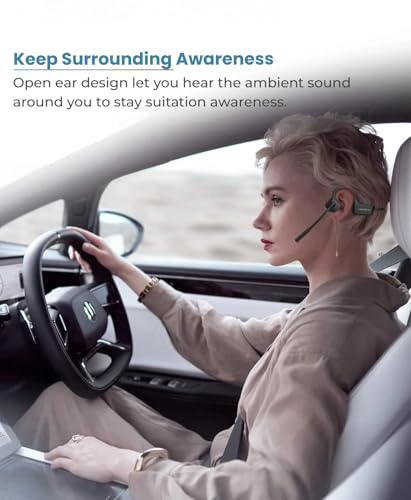 YouthWhisper Bone Conduction Bluetooth Headphones with Microphone Wireless Computer Headsets with Mic Noise Canceling Open Ear Large Battery Multi-Point Connection for Working Cycling Driving Meeting