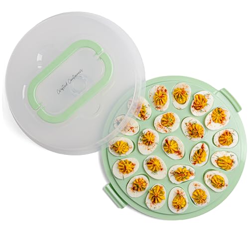 Crafted Containers Deviled Egg Containers with Lid & Handles, 22-Count Portable Carrier, Dishwasher Safe Tray, Refrigerator Storage, High-Capacity Trays Deviled Egg Holder - Green by Crafted Containers - Used condition - US$18.36