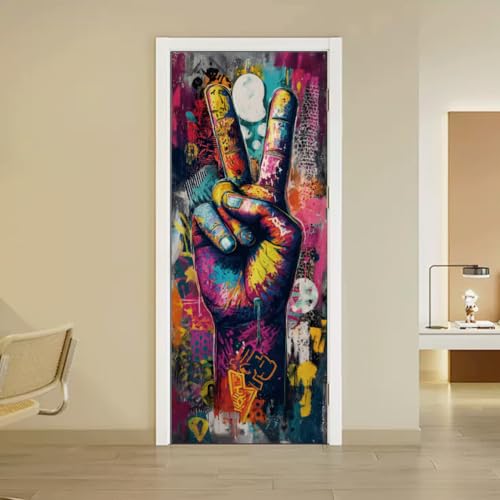 arricraft 2 autocollant de Porte Autocollant 31.5"X78.7" Street Graffiti Culture Wall Bright Peace Murals Stickers PVC Amovible Papier Peint Décoration pour Chambres Salon