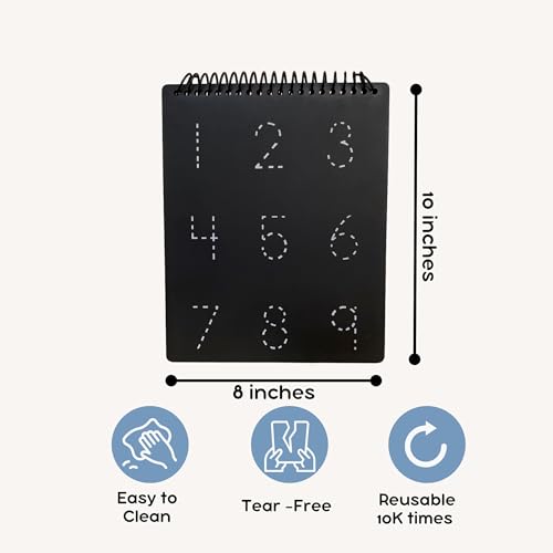 Image of Berrybee 8-in-1 Montessori Maths Pre-Writing Board for Kids | Reusable Number, Shape & Pattern Tracing Board | Fine Motor Skills & Handwriting Practice | Educational Learning Toy for Age 2-6 Years
