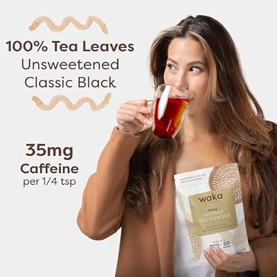 Waka Instant Black Tea Mix, Classic - 100% Tea Leaves, No Additives, Unsweetened Tea Powder for 50 Quarts or 200 Cups Easy and Quick Hot or Iced Teas (4.5oz)