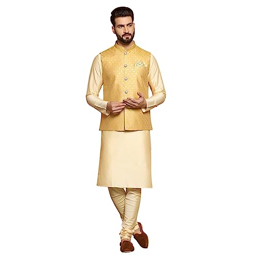 Image of KISAH Men's Navy Blue Printed Cotton Kurta - Regular Fit Long Tunic with Mandarin Collar | Ethnic Wear for Weddings & Festive Occasions