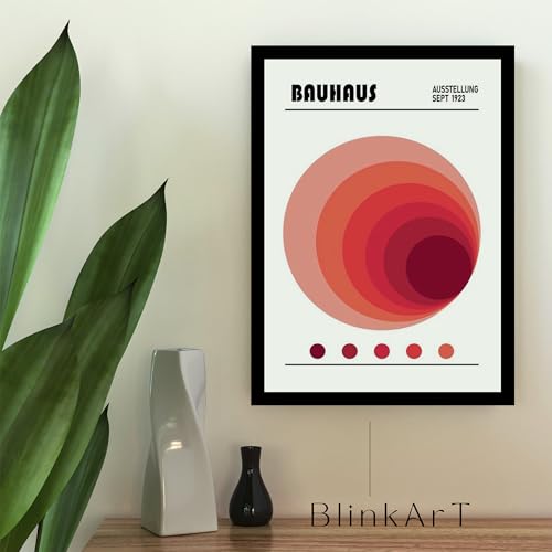 Image of BLINKART Vintage Bauhaus Retro Geometric Aesthetic Poster Gallery | Colorful Wrap Framed For Home Office Studio Living Room Modern Art Studio Decoration Abstract Shapes | (d67) | 13x10 Inch