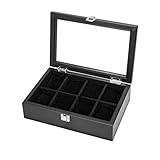 ● Größe: 28 x 19,2 cm. Elegante Retro Holzglas Schiebedach Uhrenbox Uhrenbox Acht Gitter Uhr Vitrine Schmuck Armband Box Aufbewahrungsbox
