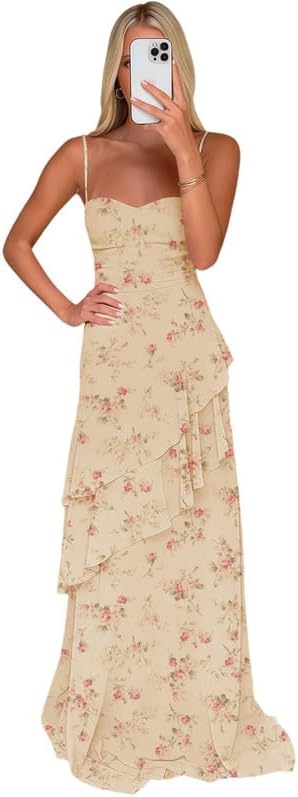 Tiered Ruffle Prom Dresses for Teens 2026 Chiffon Spaghetti Straps Formal Evening Dress