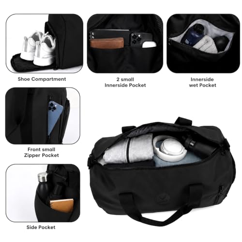Image of Storite Travel Duffel Bag with Shoe Compartment-Black, 44x35x22 Cm