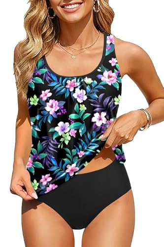 Image of Yonique Two Piece Tankini Swimsuits for Women Blouson Bathing Suits Modest Swimwear