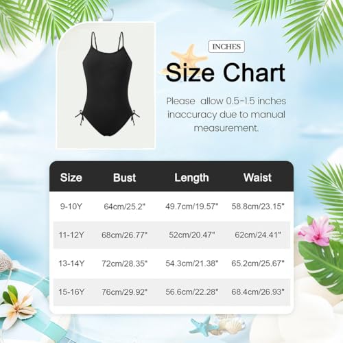 Girls One Piece Swimsuits Ribbed Bathing Suit Spaghetti Strap Swimming Girls' Swimwear Adjustable Swim Suit3