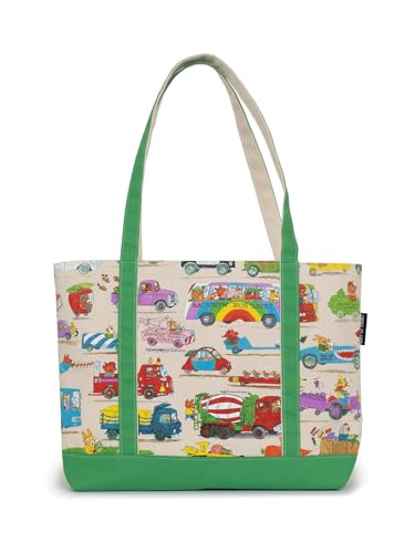 Out of Print Cars and Trucks and Things That Go Zippered Tote Bag with Inner Pocket - Richard Scarry Gift for Book Lovers