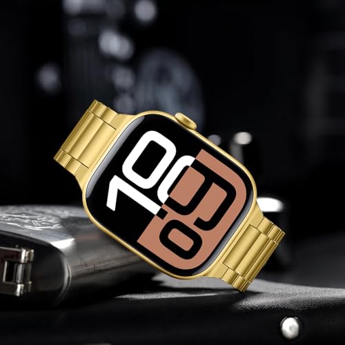 Image of Anlinser Metal Bands Compatible with Apple Watch Band 42mm 41mm 40mm 38mm for Women Men, Stainless Steel Business Strap for iWatch SE Series 11 10 9 8 7 6-1 (Gold)