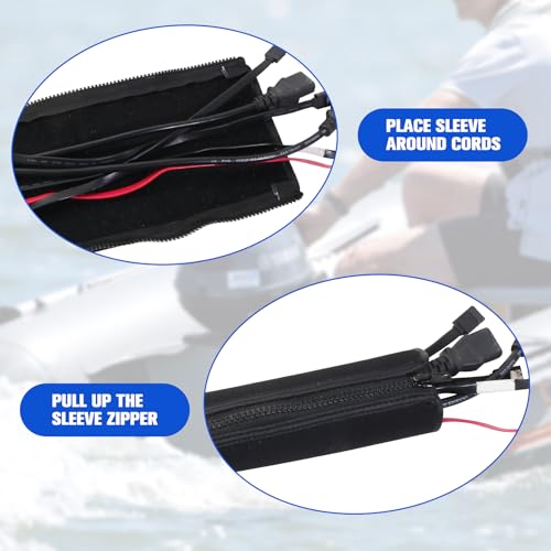 Neoprene Trolling Motor Cable Sleeve - 48 inch Zippered Boat Wire Cover Organizer for Trolling Motor Wire Protection & Management (Black)