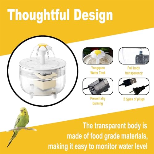 Image of Bird Bath for Indoor Parrots Parrot Bird Bathtub Circulating Filter Fountain Cage Birdbath for Canary, Love Bird, Goldfinch Parrot Small Medium Feathered Pet (Transparent + White, S)