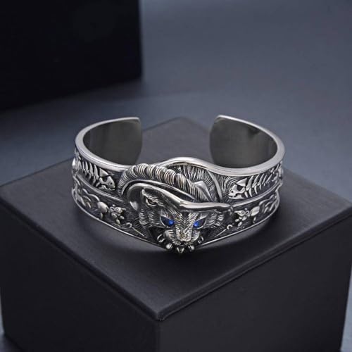 Bracelet chat argent S925 ajustable à large jonc rigide - 3