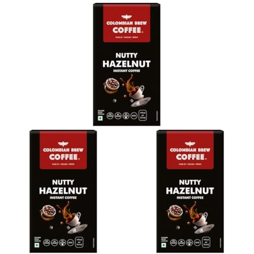 Image of Colombian Brew Hazelnut Instant Coffee Powder, No Sugar Vegan, 50gm (Pack of 3)