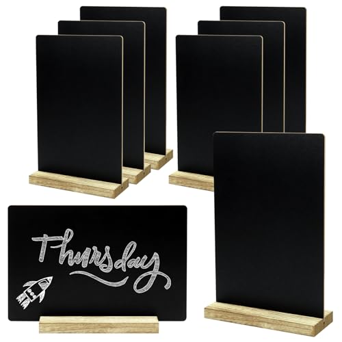 Neworkg 8 Pack Chalkboard Sign with Wood Base, Tabletop Message Board Sign for Wedding, Restaurant and Party Decoration, 5.1x7.9 Inches