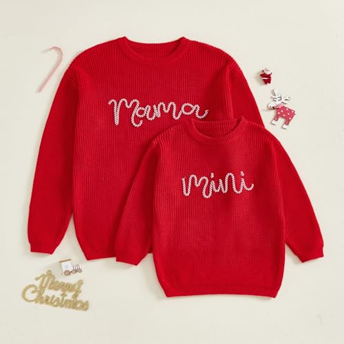 Mommy and Me Matching Outfits Mama and Mini Long Sleeve Crewneck Sweater Pullover Tops Mother Baby Matching Clothes3