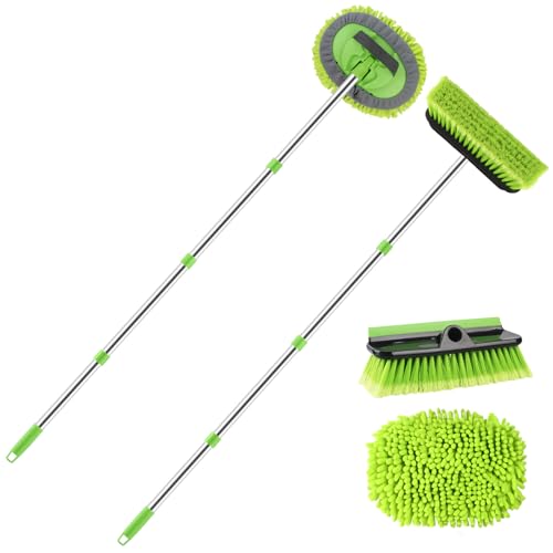 2 Pack Car Wash Brush with Long Handle 62 Microfiber Car Wash Mop and Car Washing Brush Combo Set Scratch-Free Soft Bristle Car Wash Mop Brushes Cleaning Kit for Exterior Car Truck RV Boat