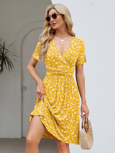 Image of Naggoo Womens Summer Dresses for Women 2026 Spring Floral Sundress Short Sleeve V Neck Wrap Dress with Pockets