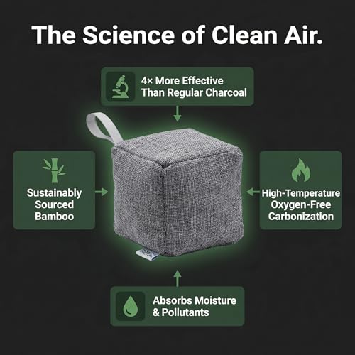 Image of 4 pack Naturally Activated Bamboo Charcoal Air Purifying Bags | Natural Home Deodorizer Bag | Charcoal Bag Odor Absorber For Pets | Odor Eliminator & Moisture Absorber Air Freshener Bag (200g Cube)