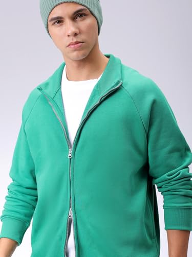 Image of The Indian Garage Co Men Relaxed Fit Solid High Neck Front Open High Neck Sweatshirt