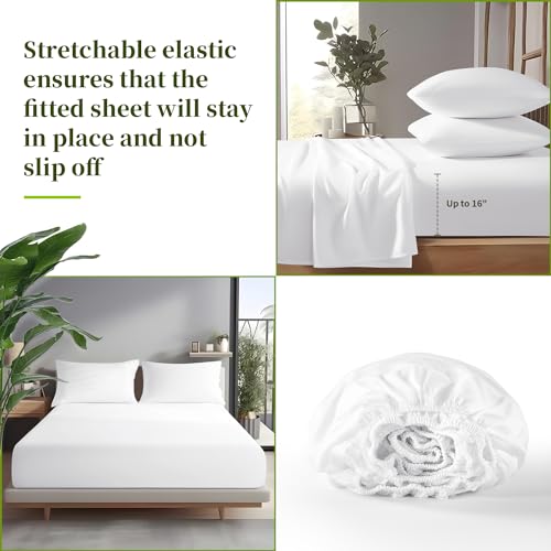 Shilucheng 100% Viscose Derived from Bamboo_ Sheets King Size 6pcs - Ultra Cooling & Silky Soft Bed Sheets, 16" Deep Pocket, Perfect for Hot Sleepers, Hotel Bedding Sheets (White)