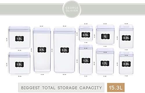 George Olivier Food Storage Containers | Set of 10 Kitchen Storage Containers + 8x Chalkboard Labels & Marker | The Perfect Airtight Food Storage Container for Cereal, Flour, Rice, Pasta & More!