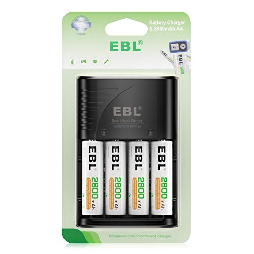 EBL Batteries Charger with 4 AA NiMH Rechargeable Batteries 2800mAh, Universal Battery Charger for AA AAA 9V Batteries