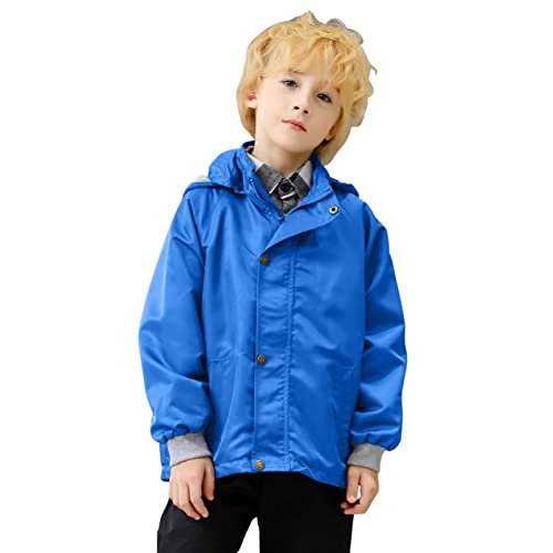 Boys Girls Windproof 𝗛ooded Jacket Zipper Button 𝗪aterproof Windbreaker Fall Solid Rain Coat with Pocket3