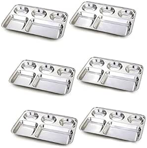 Buy MARU Small Stainless Steel Snacks Plates With Compartments Set Of 6, Durable Thali With 2-in-1 Compartment Section, Ideal For Breakfast, Snacks - View #8