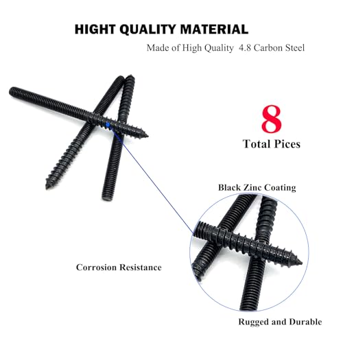 Image of 8 Pack 3 /8-16 x 5 Inch Black Hanger Bolts 3 /8-16 inch Double Headed Bolts 3 /8 Wood Dowel Screw Self-Tapping Screw Hanger Bolts for Furniture Screws Double Screw Threaded Rods Bolt 127mm Length
