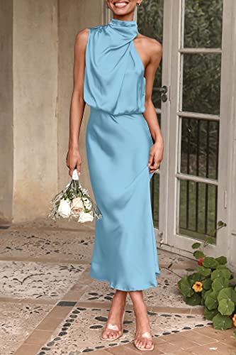 Prettygarden Women'S 2024 Summer Satin Dress Elegant Sleeveless Mock Neck Cocktail Party Maxi Dresses  thumb #7