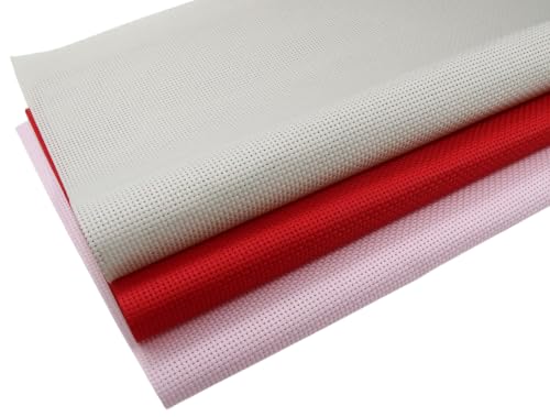 Image of KCS 3 pc of 15 inch x 18 inch(38cmx45cm) 11 Count Cross Stitch Cotton Aida Cloth Needlework Rolled Fabric Box,11CT,Pink+Red+Pearl Grey