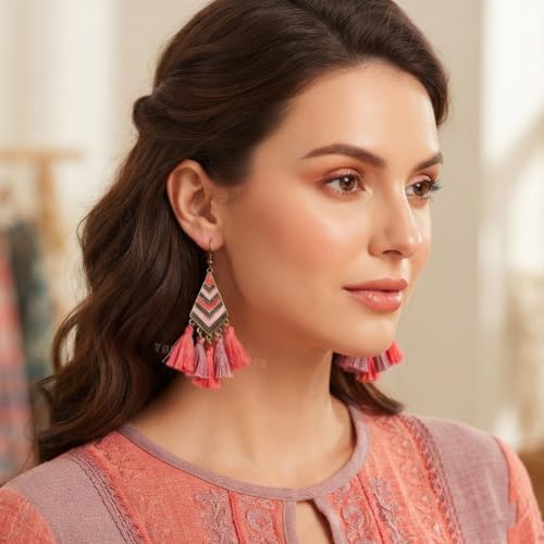 Image of Young & Forever Gift Boho Carnival Sea Island Long Tassel Earrings Handmade Beaded Bohemian Women Statement Beads Dangle Earrings Ethnic Jewelry Fringe Earrings