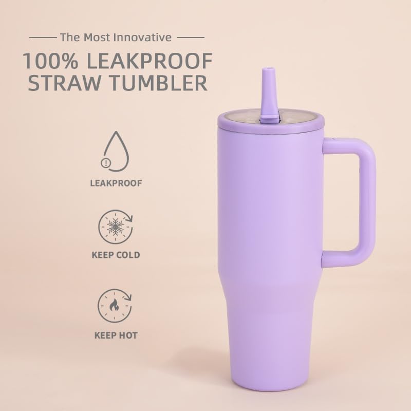 Image of Zephorus Personalized Stainless Steel Tumbler with Handle, 1200ml Capacity, Black Insulated Travel Mug with Straw, Custom Name Design (Purple (3rd))