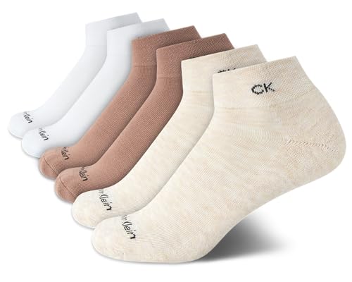 Image of Calvin Klein Quarter Socks for Women - 6 Pack Cushioned Ankle Socks - Quarter Cut, Breathable, Lightweight, Athletic Design