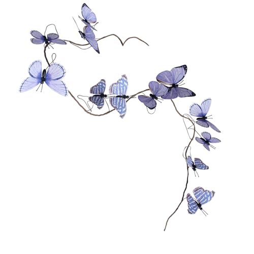Artificial Butterfly Garland, Fake Butterfly Decorative Vines, DIY 3D Unique Butterfly Hanging Decor for Home Wall Easter Spring Flowers Party Wedding Arch Shopping (pur ple06)