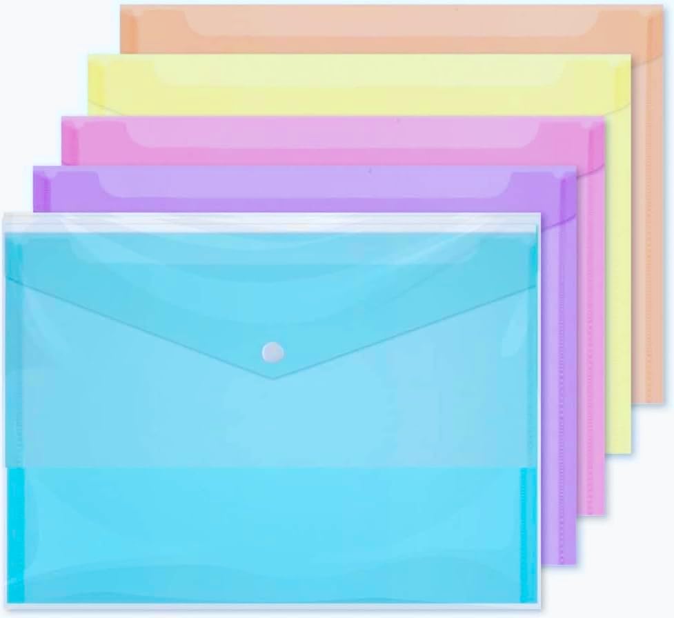 A4 Assorted Pastel Colour Document Stud Wallets Plastic Carry Popper Folder Paper Wallet (10)