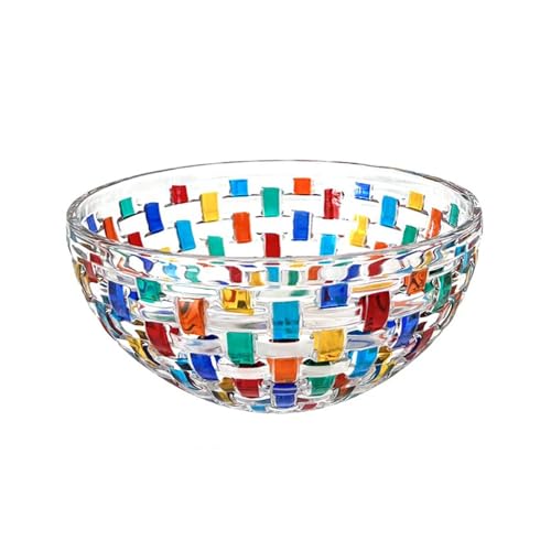 Puremagics Cuenco grande de cristal colorido pintado a mano de 8 pulgadas de diámetro. Cuenco de cristal decorativo para el hogar, oficina, decoración de boda, frutas, aperitivos, postres, servidores.