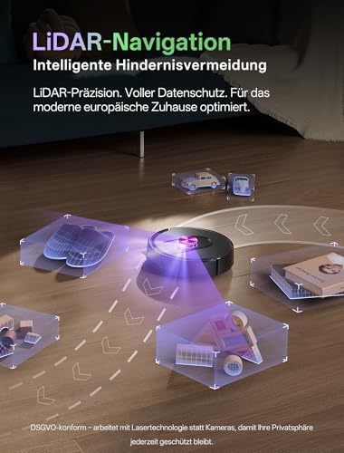 Bild 3 - Vexilar W15 Saugroboter mit Wischfunktion und beutelloser Multi-Zyklon-Absaugstation, 10000Pa, LiDAR Navigation, 5 Karten, 180Min Max, 3-in-1 Saug und Wischroboter für Tierhaare, Teppiche, Hartböden