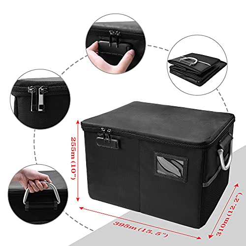 Fireproof Box With Lock, File Organizer With Handle And Zipper, Waterproof Fire Proof Collapsible Document Storage Filing Box For Hanging Letter, Legal Documents, Protect Important Documents - Black #TOP2