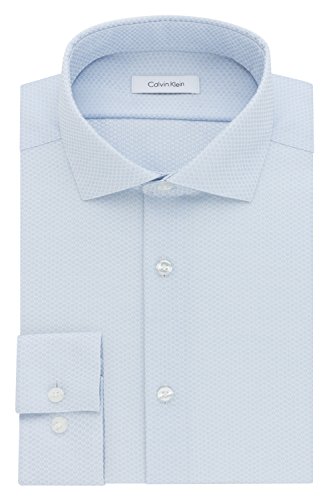 Calvin Klein Men's Non Iron Slim Fit Graphic Check Spread Collar Dress Shirt, Powder Blue, 16" Neck 32"-33" Sleeve