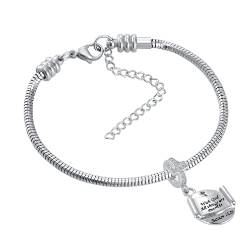 Nanmuc Bible Cross Religious With God All Things Are Possible Women's Bead Charms For Pandora Charm Bracelets, Copper #TOP2