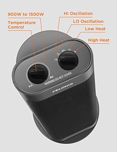 Pelonis Pth15A2Bgb 1500W Fast Heating Space Heater, Programmable Thermostat, Easy Control, Widespread Oscillation, Over Heating & Tip-Over Switch Protection, 7.72 X 7.72 X 17.76 Inches, Gray #TOP7