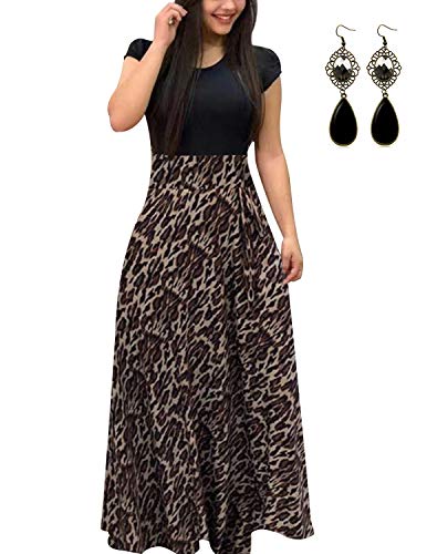 UUAISSO Femmes Robe De Plage Longue Decontractée Tunique Manche Courte ÉTé Boho Maxi Grande Taille D-Léopard-Manche Courte S