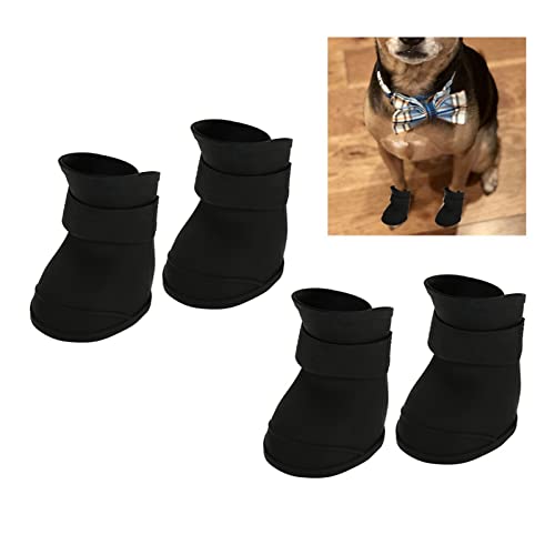 4 Stück Hund Pfotenschutz Wasserdicht, Regen Schuhe Silikon Haustierschuhe Hund Anti-Rutsch-Regenschuhe Haustier Pfotenschutz für Hunde Katzen(L Black)